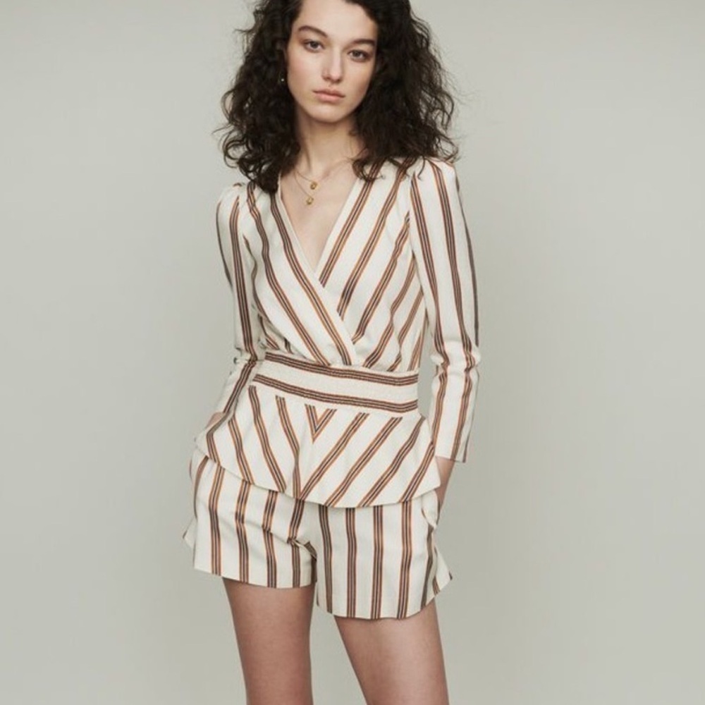 Maje leni striped long sleeve Romper size 36/US4